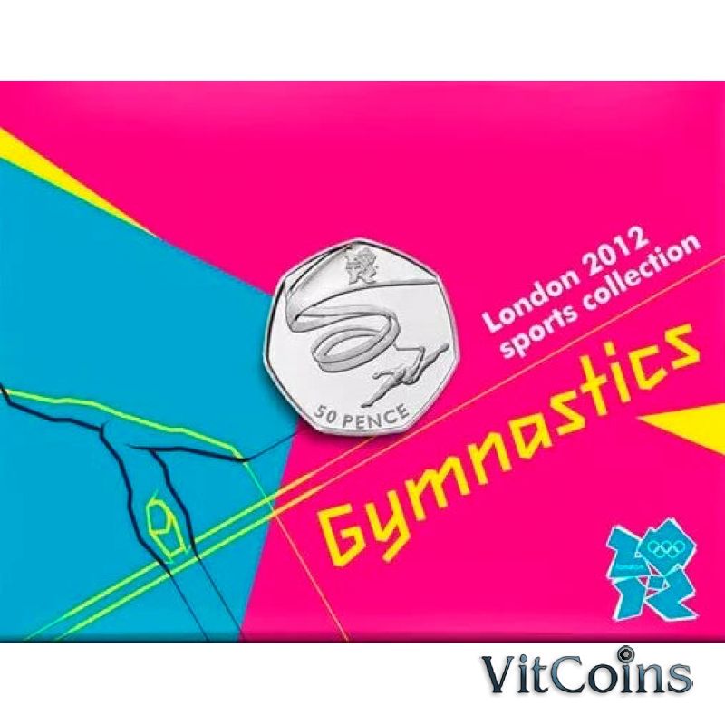 Монета Великобритании 50 пенсов 2011 год. Гимнастика. Велоспорт. Блистер