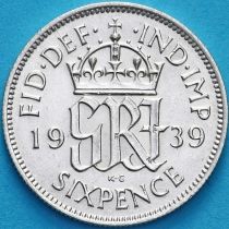 Великобритания 6 пенсов 1939 год. Серебро