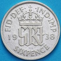 Великобритания 6 пенсов 1938 год. Серебро