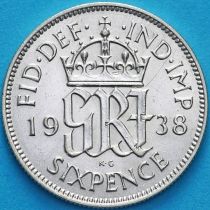 Великобритания 6 пенсов 1938 год. Серебро. UNC