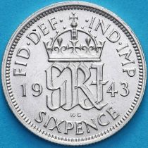 Великобритания 6 пенсов 1943 год. Серебро