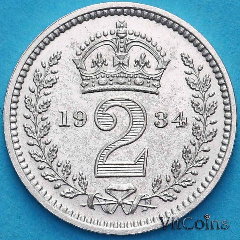 Монета Великобритания 2 пенса 1934 год. Maundy