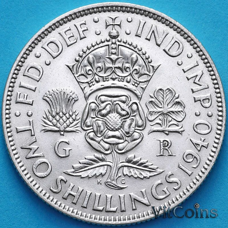 Монета Великобритания 2 шиллинга 1940 год. Серебро.