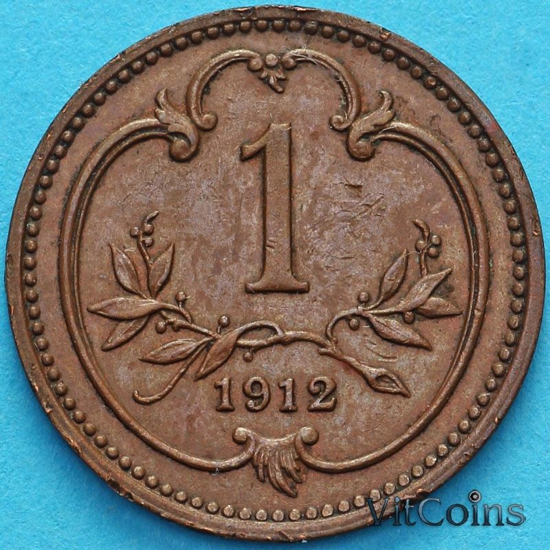 Монета Австрия 1 геллер 1912 год.