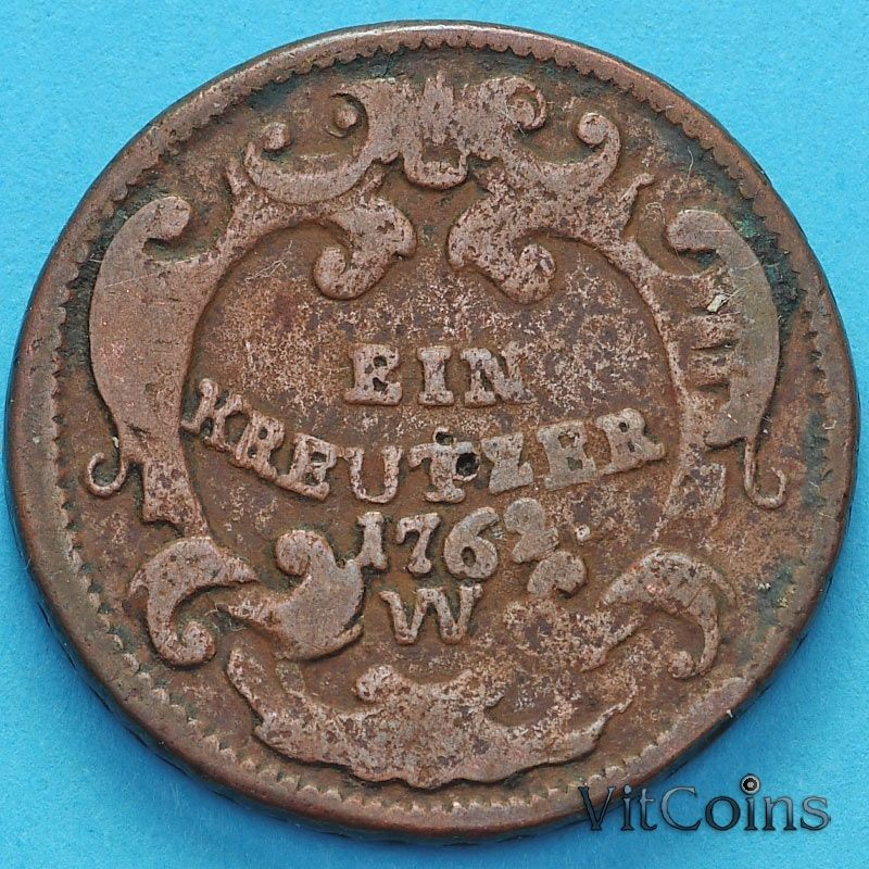 Монета Австрия 1 крейцер 1762 год. W