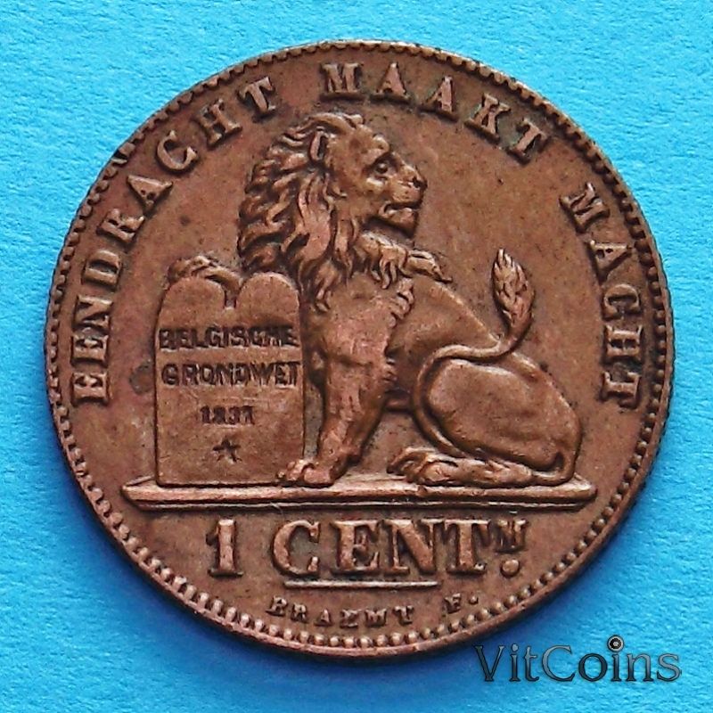 Монета Бельгии 1 сантим 1907 год. Фламандский вариант. VF