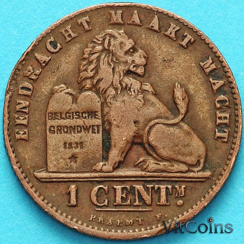 Монета Бельгия 1 сантим 1902 год. Фламандский вариант.