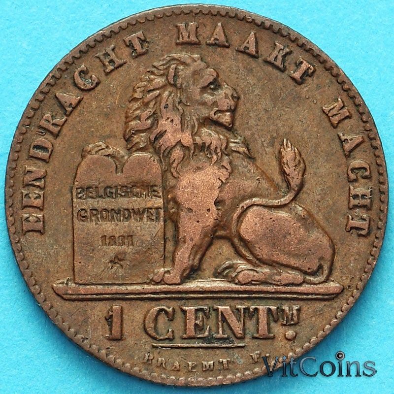 Монета Бельгия 1 сантим 1907 год. Фламандский вариант.