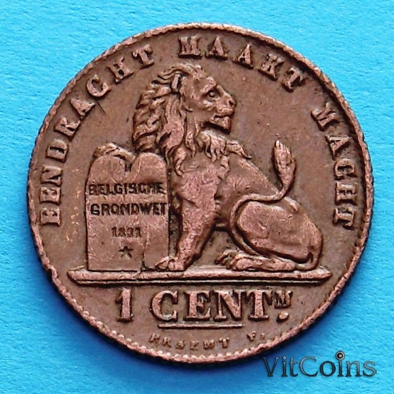 Монета Бельгии 1 сантим 1912 год. Фламандский вариант.