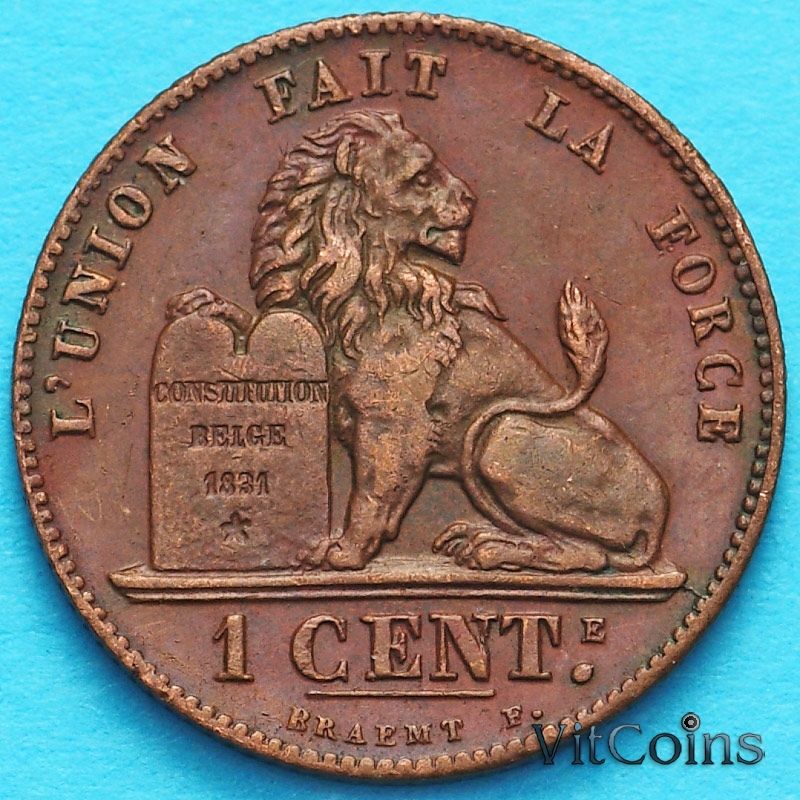 Монета Бельгия 1 сантим 1902 год. Французский вариант.
