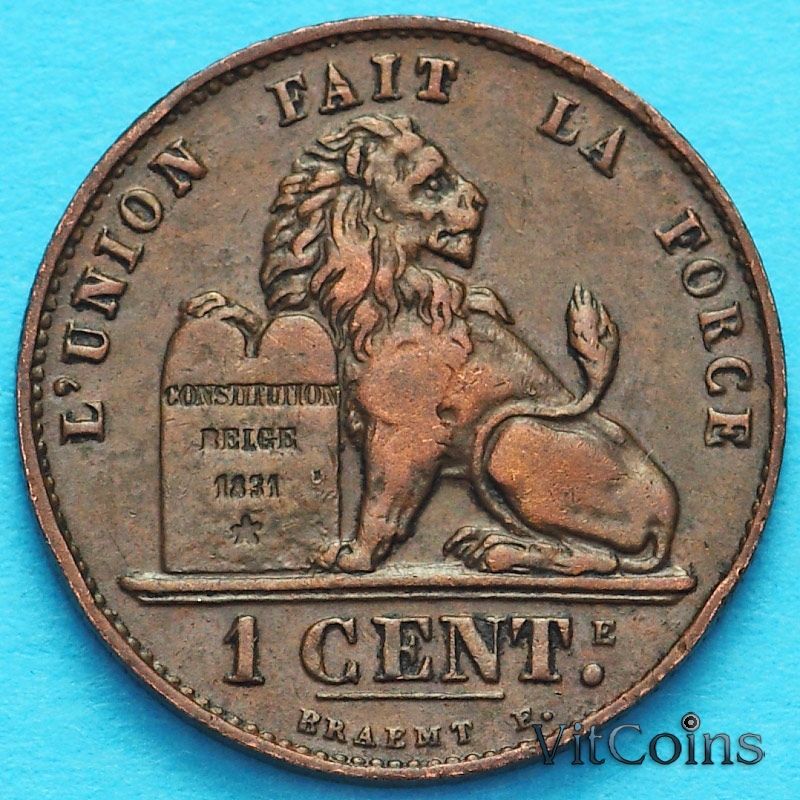 Монета Бельгия 1 сантим 1907 год. Французский вариант.