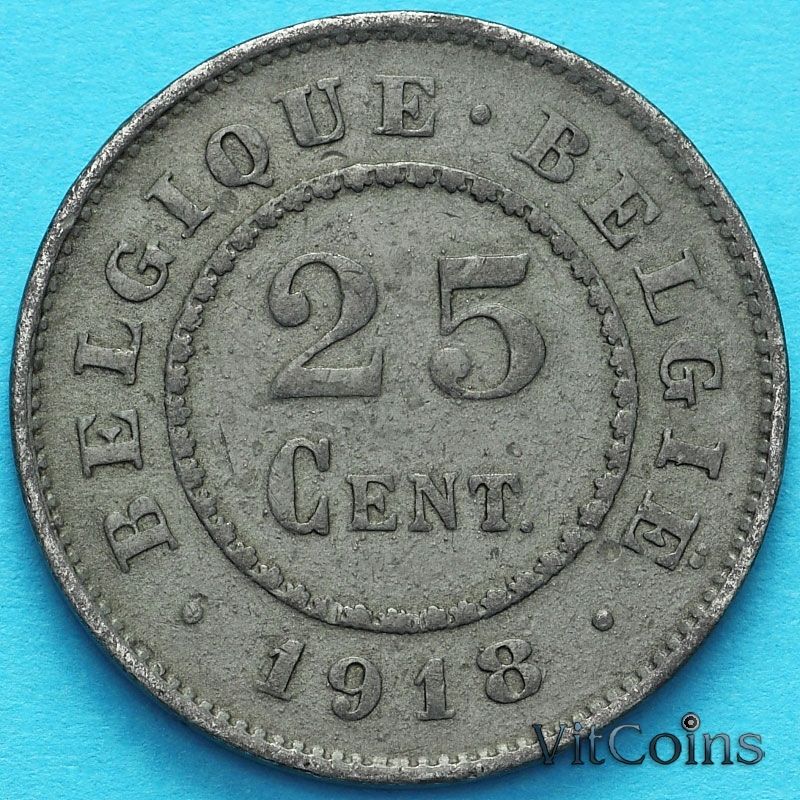 Монета Бельгия 25 сантим 1918 год.