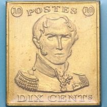 Бельгия, жетон монетного двора 1999 год. Почтовая марка 10 сантим 1849 года