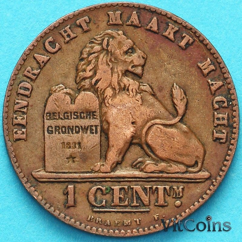 Монета Бельгия 1 сантим 1901 год. Фламандский вариант.