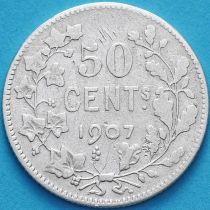 Бельгия 50 сантим 1907 год. Французский вариант. Серебро.