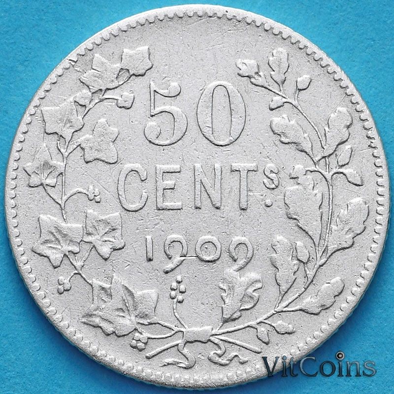 Монета Бельгии 50 сантим 1909. Французский вариант. Серебро.