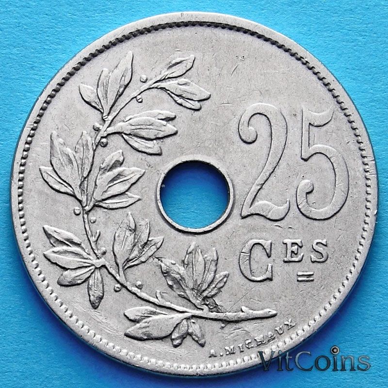 Монета Бельгия 25 сантим 1909 год. Французский вариант