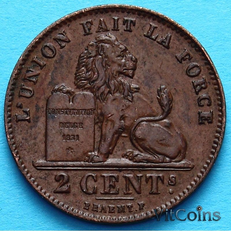 Монета Бельгии 2 сантима 1905 год. Французский вариант