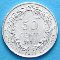 Бельгия 50 сантим 1910, 1912. Французский вариант. Серебро.