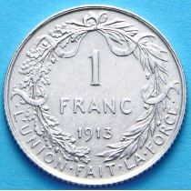Бельгия 1 франк 1913. Фламандский вариант. Серебро