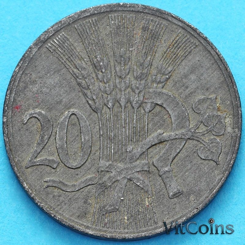 Монета Богемия и Моравия 20 геллеров 1941 год.
