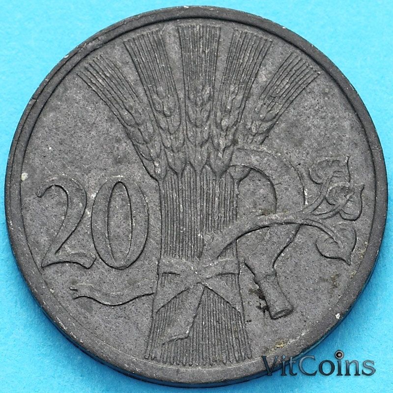Монета Богемия и Моравия 20 геллеров 1942 год.
