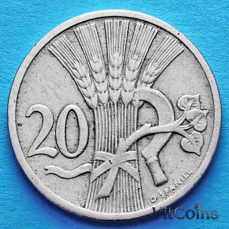 Монета Чехословакия 20 геллеров 1924 год.