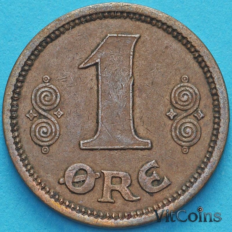 Монета Дания 1 эре 1913 год.