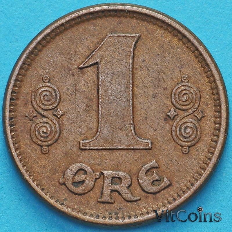 Монета Дания 1 эре 1923 год.