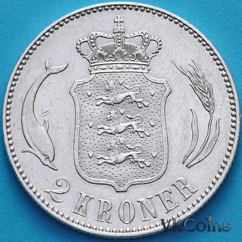 Монета Дания 2 кроны 1915 год. Серебро.