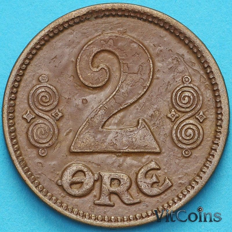 Монета Дания 2 эре 1921 год.