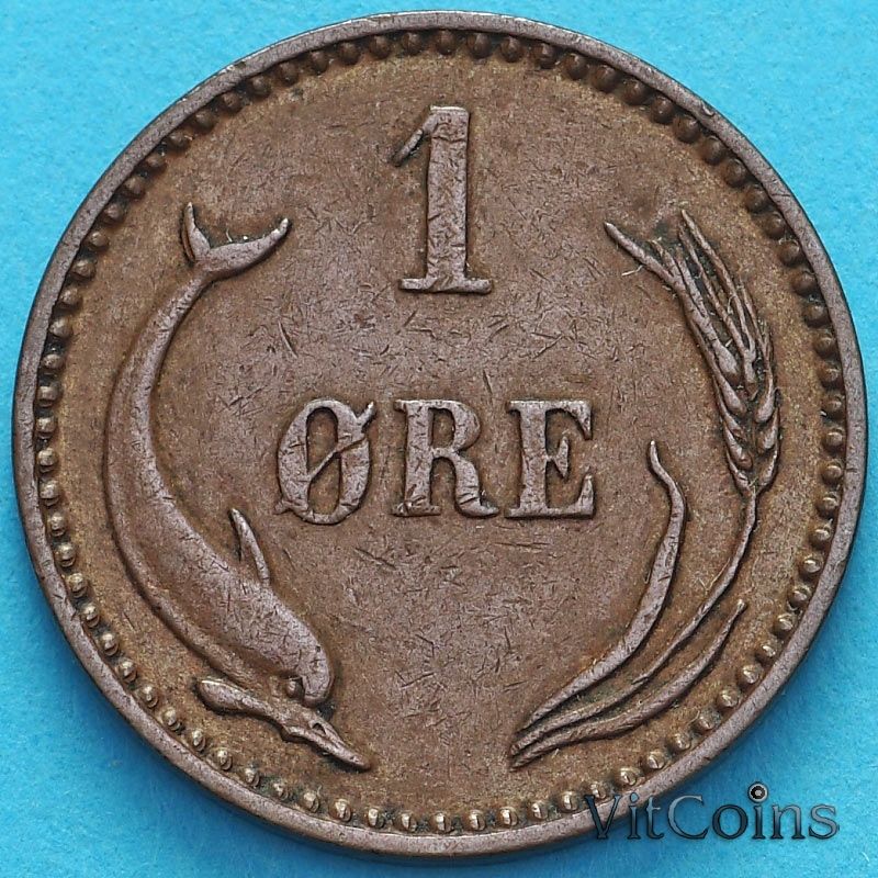 Монета Дания 1 эре 1902 год.