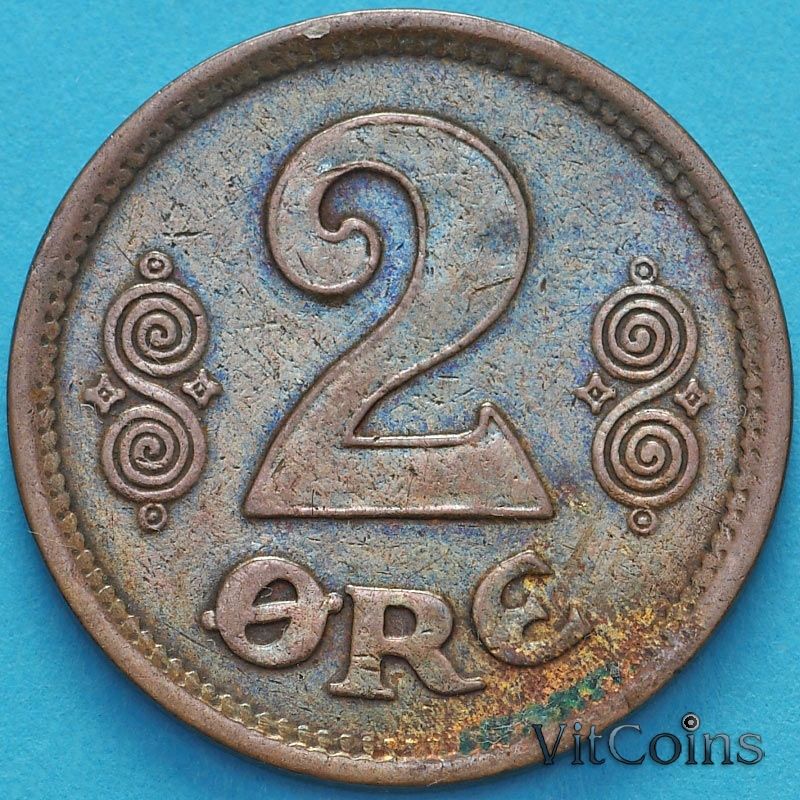 Монета Дания 2 эре 1916 год.