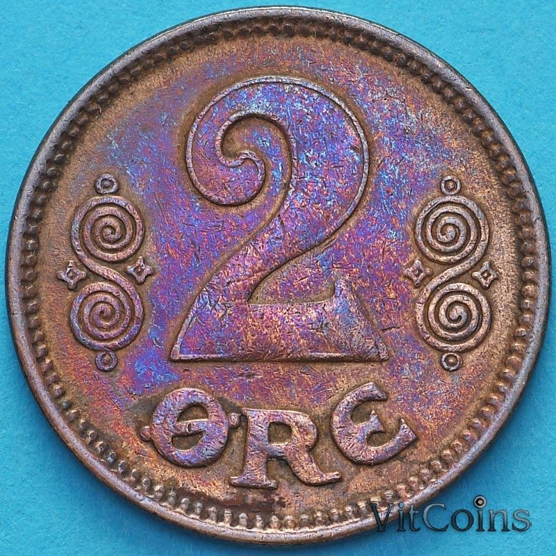 Монета Дания 2 эре 1919 год.