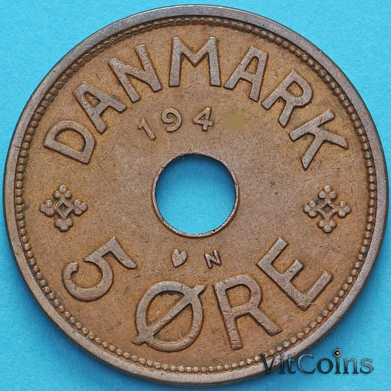 Монета Дания 5 эре 1940 год.