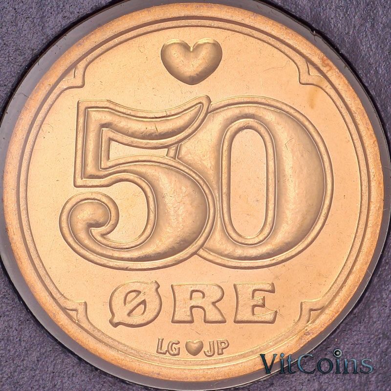 Монета Дания 50 эре 1990 год. BU