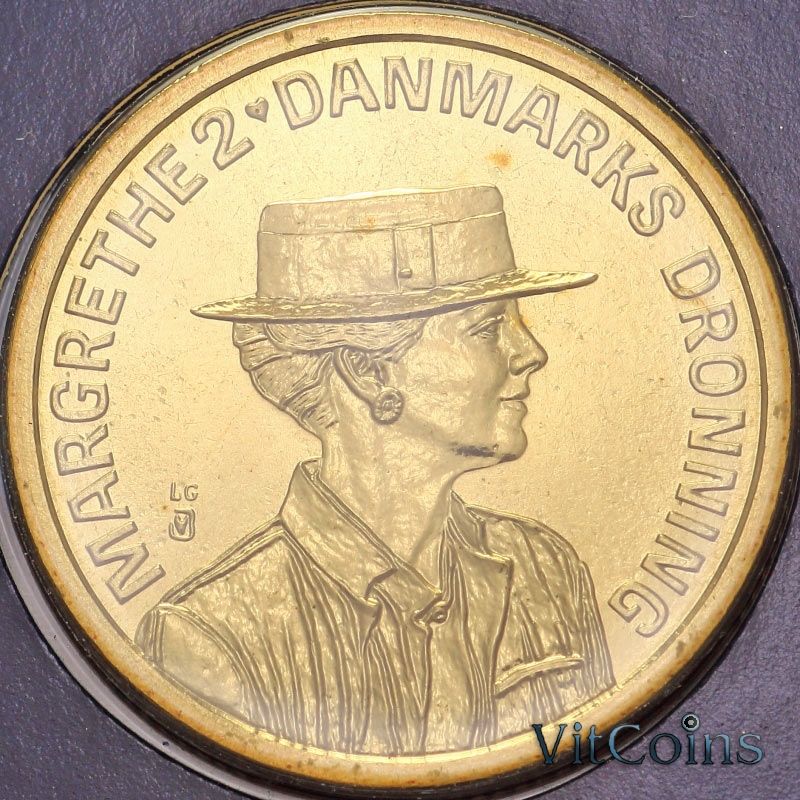 Монета Дания 20 крон 1990 год. 50 лет со дня рождения Королевы Маргрете II. BU