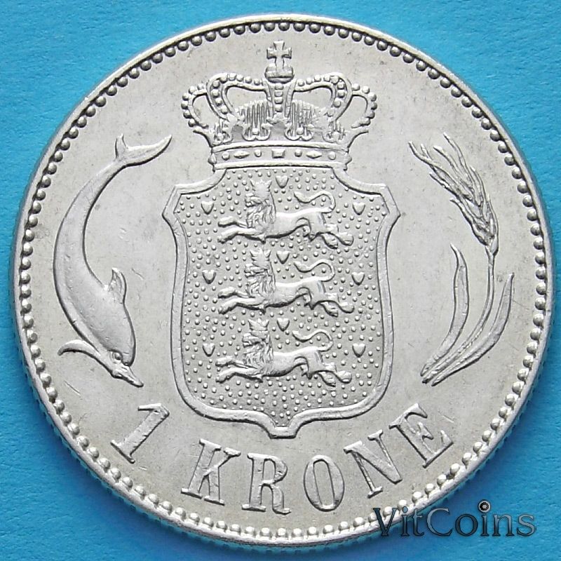 Монета Дании 1 крона 1916 год. Серебро.