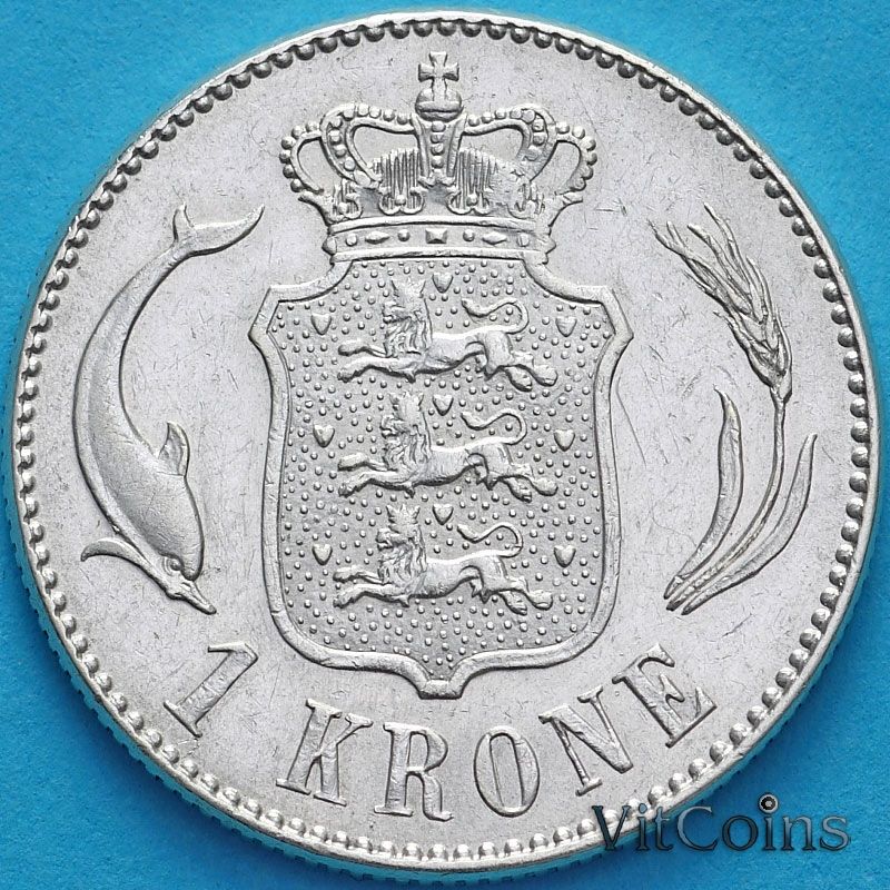 Монета Дании 1 крона 1915 год. Серебро.