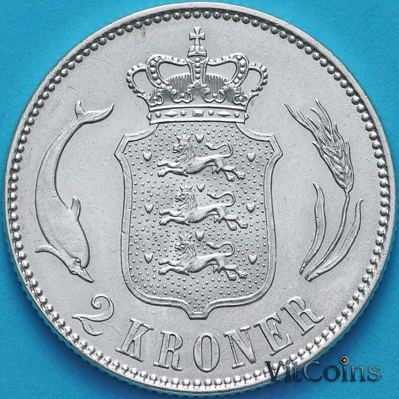 Монета Дания 2 кроны 1916 год. Серебро.