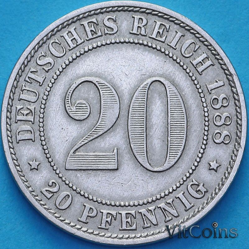 Монета Германия 20 пфеннигов 1888 год. А. №1