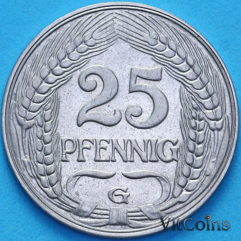 Монета Германия 25 пфеннигов 1909 год. G