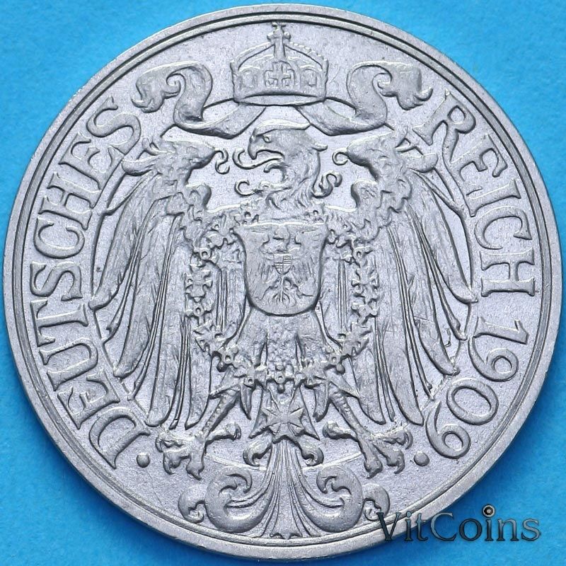 Монета Германия 25 пфеннигов 1909 год. G