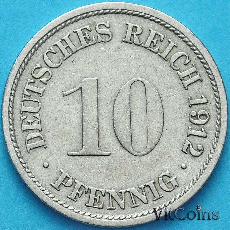 Монета Германия 10 пфеннигов 1912 год. G.