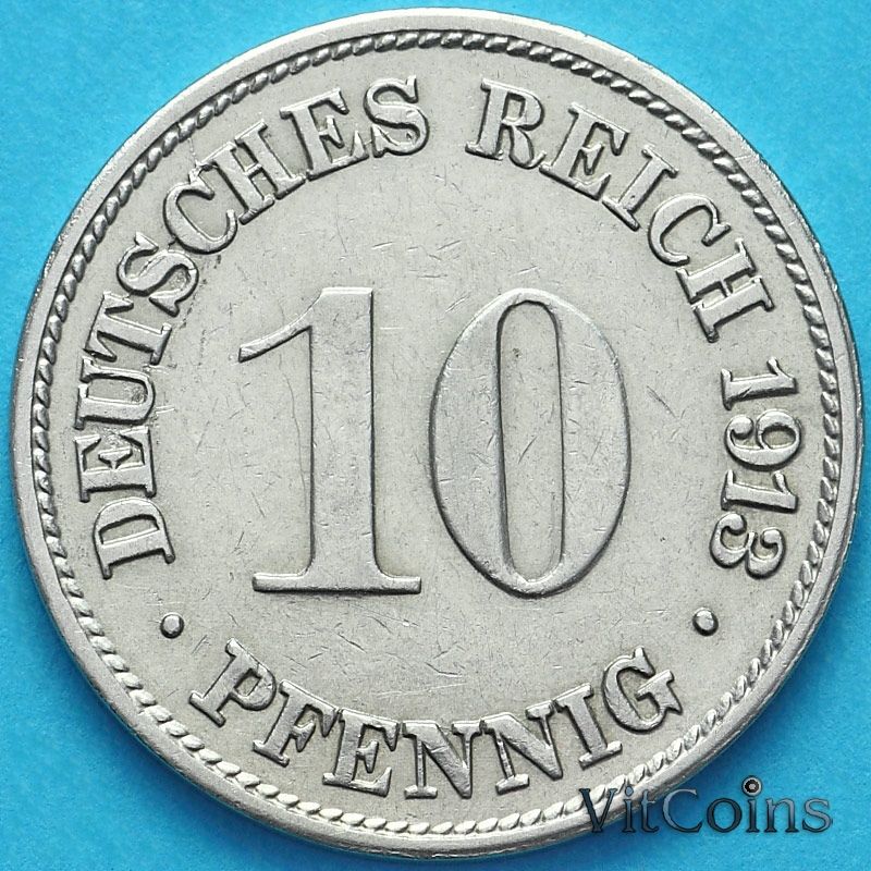 Монета Германия 10 пфеннигов 1913 год. Е.