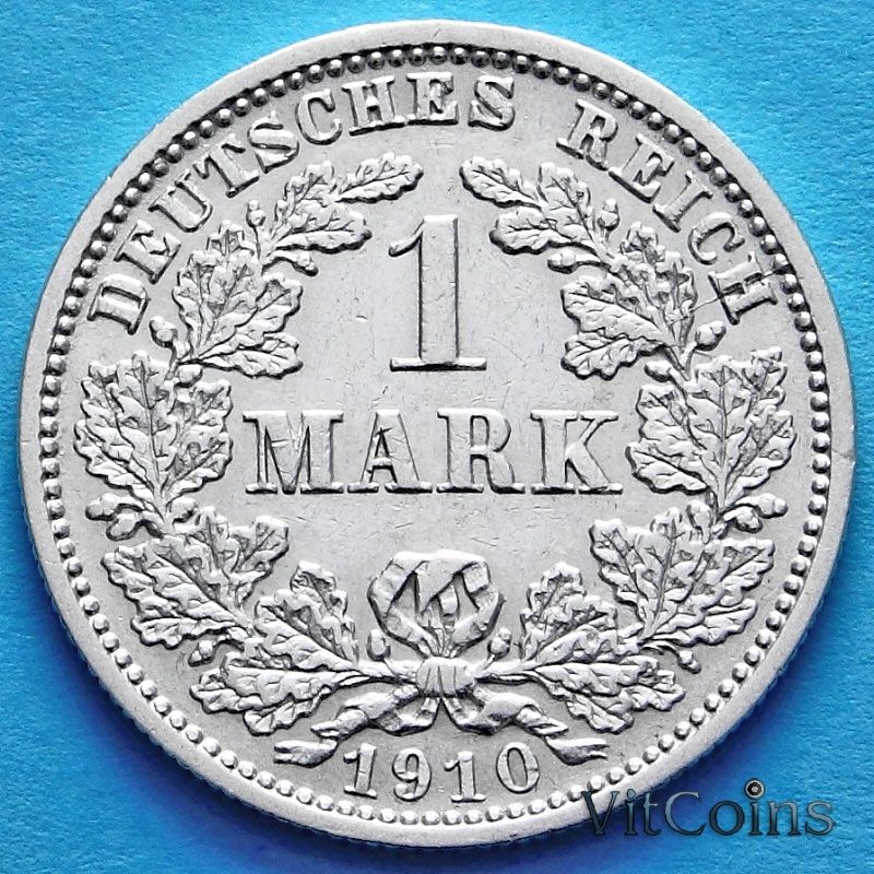 Монета Германии 1 марка 1910 год. Серебро D.