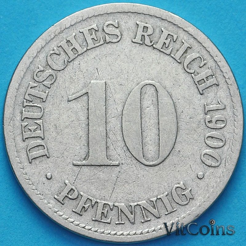 Монета Германия 10 пфеннигов 1900 год. D.