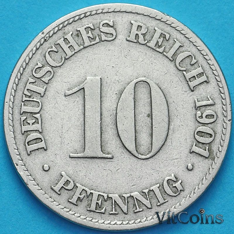 Монета Германия 10 пфеннигов 1901 год. D.