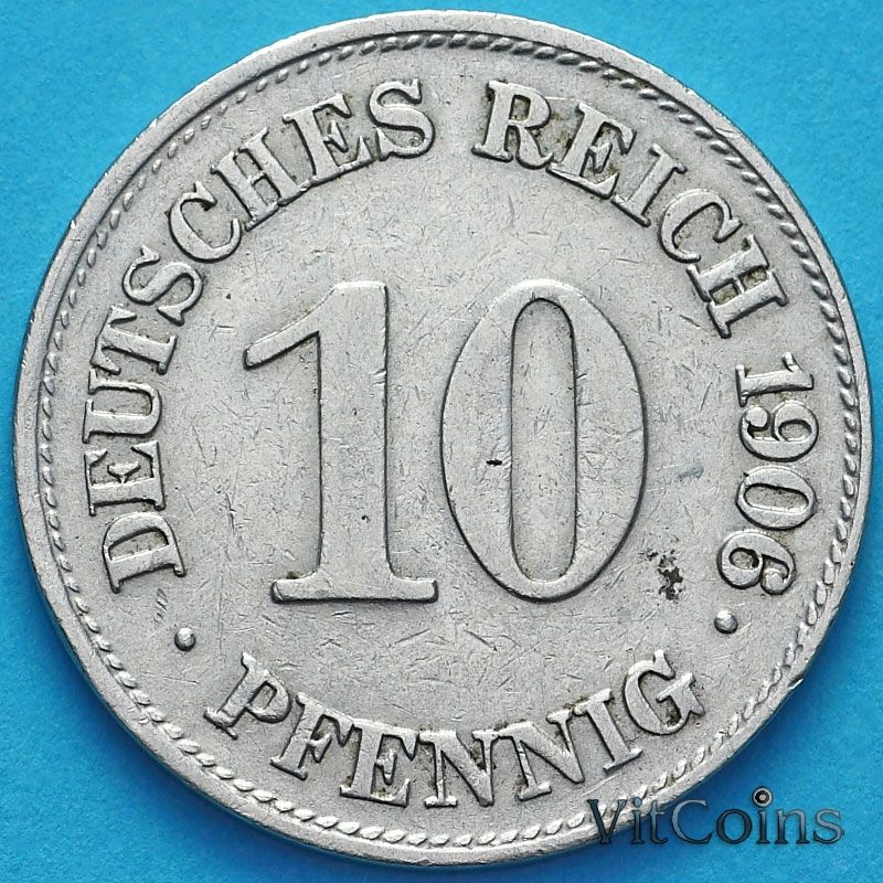 Монета Германия 10 пфеннигов 1906 год. Е.