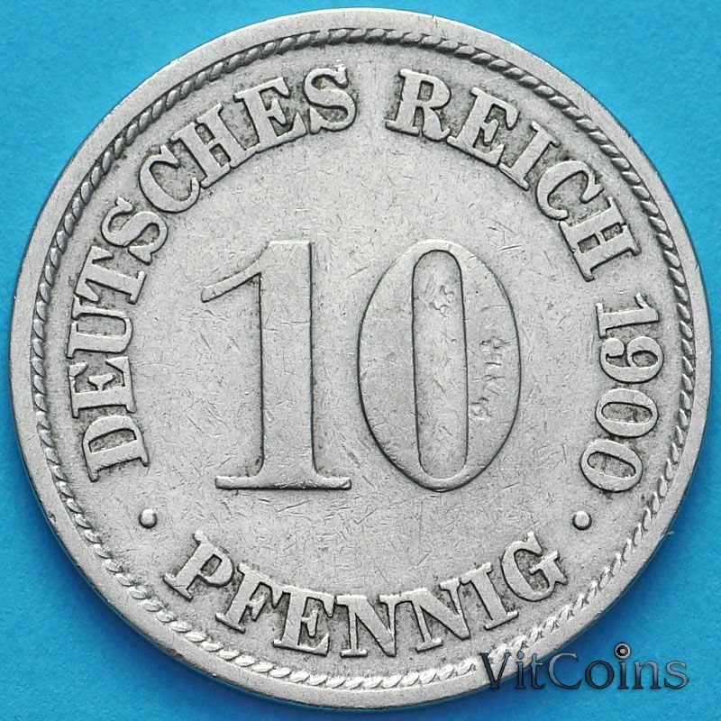 Монета Германия 10 пфеннигов 1900 год. F.